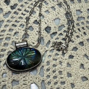 carved floral labradorite Pendant Necklace
